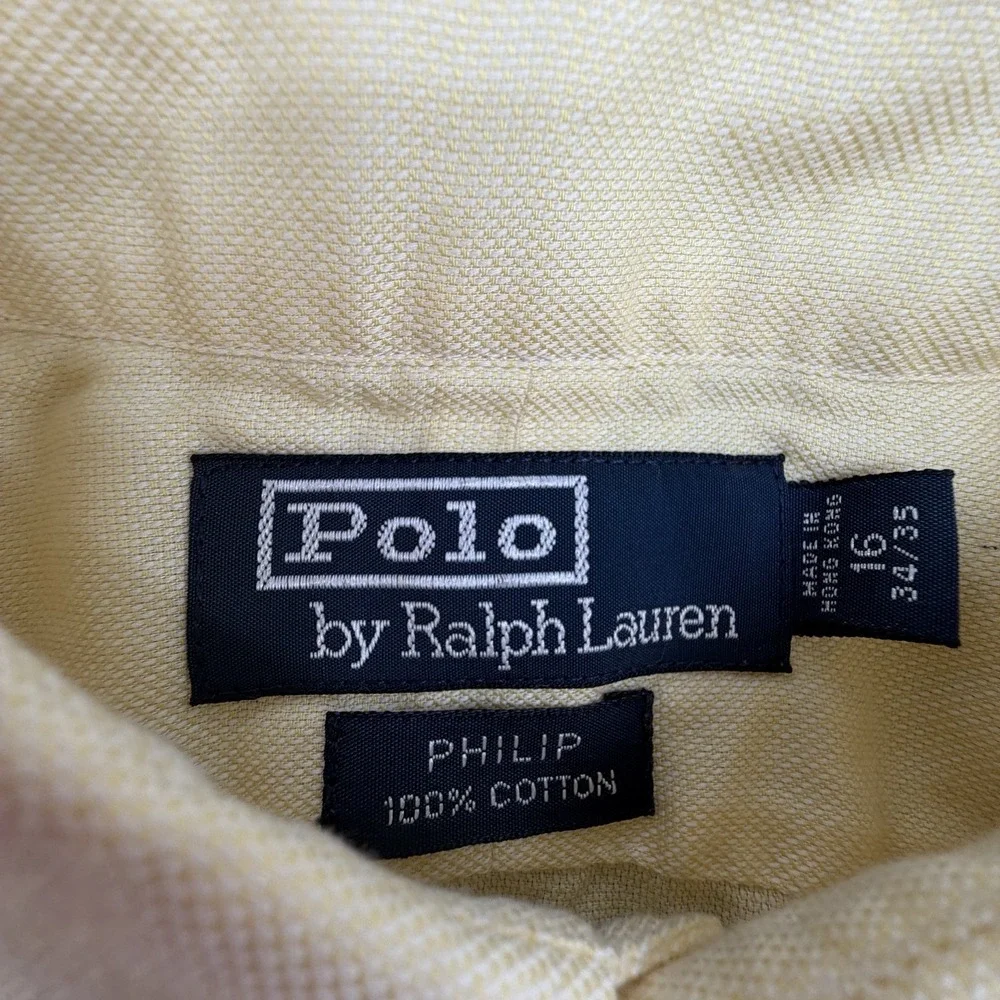 Ralph Lauren Polo Philip Mens Solid Yellow Shirt 16 34/35 Vintage 90s‎